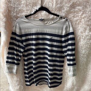Nautica Navy, Grey, and White Striped Top